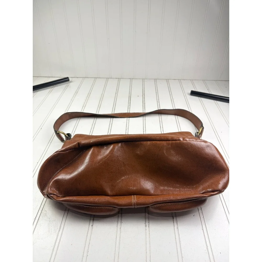 Vintage Y2K Brown Faux Leather Buckle Rustic Hobo Boho Shoulder Bag Purse